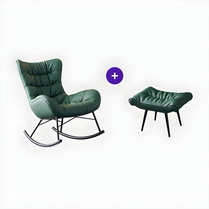 Vintage Green Upholstered Rocking Chair with Ottoman for Indoor