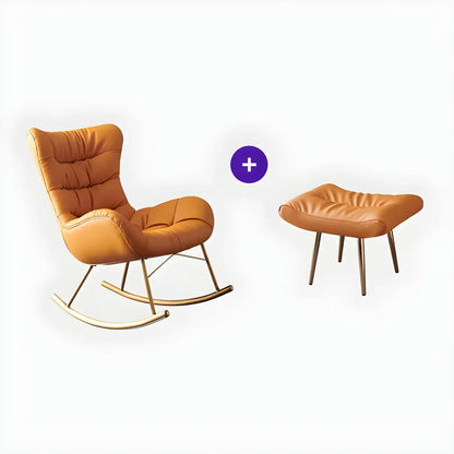 Vintage Green Upholstered Rocking Chair with Ottoman for Indoor