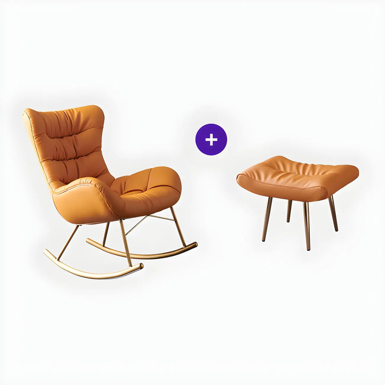 Vintage Green Upholstered Rocking Chair with Ottoman for Indoor