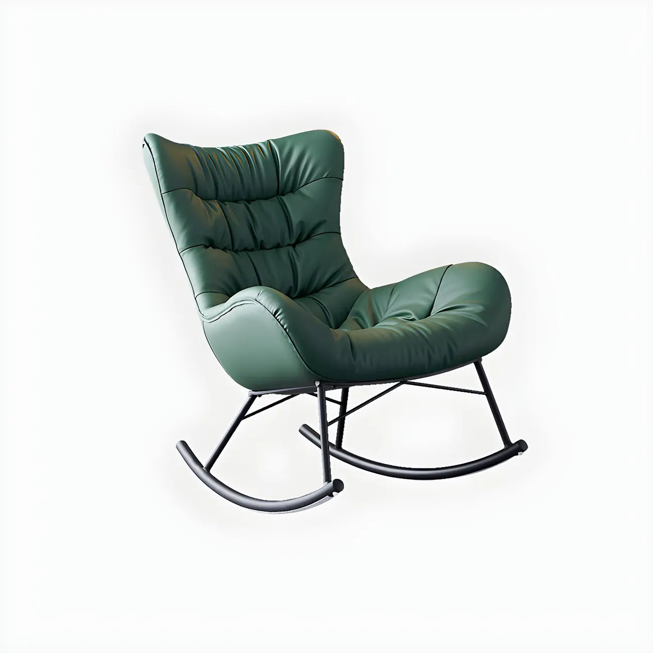 Vintage Green Upholstered Rocking Chair with Ottoman for Indoor