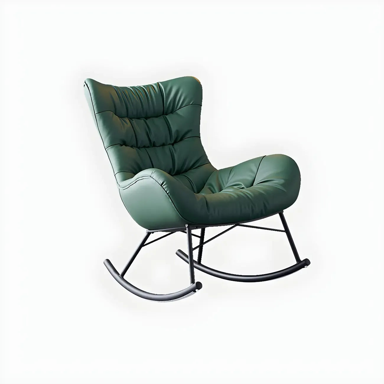Vintage Green Upholstered Rocking Chair with Ottoman for Indoor