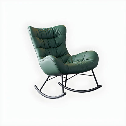 Vintage Green Upholstered Rocking Chair with Ottoman for Indoor