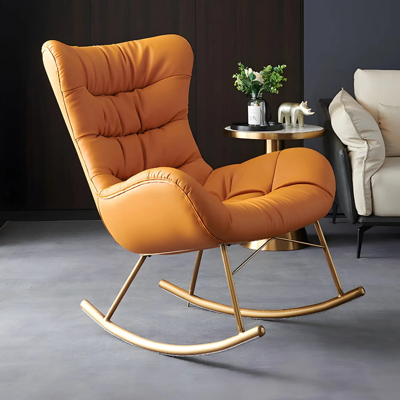 Vintage Green Upholstered Rocking Chair with Ottoman for Indoor