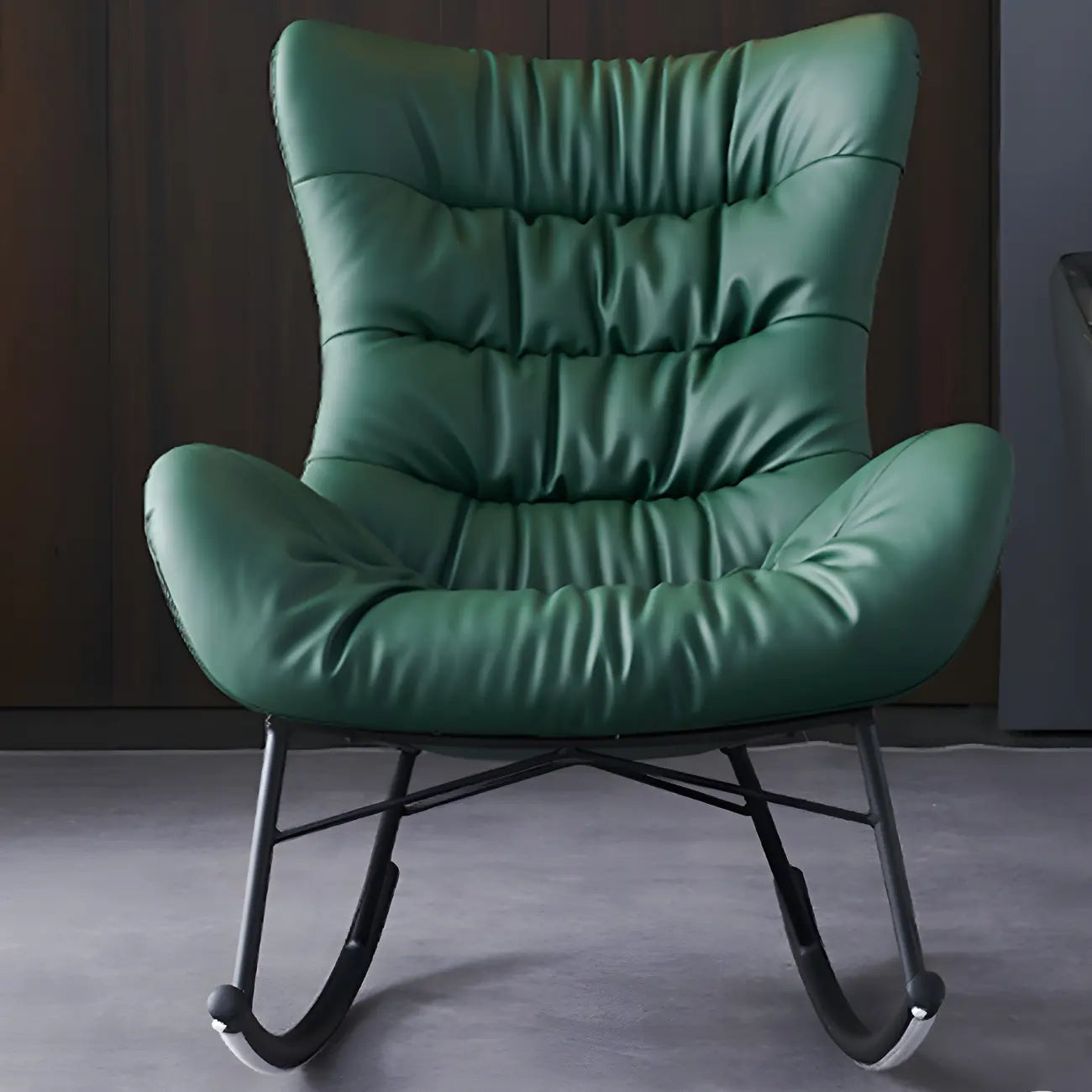 Vintage Green Upholstered Rocking Chair with Ottoman for Indoor