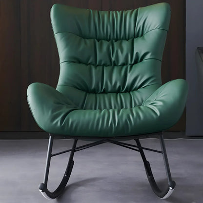 Vintage Green Upholstered Rocking Chair with Ottoman for Indoor