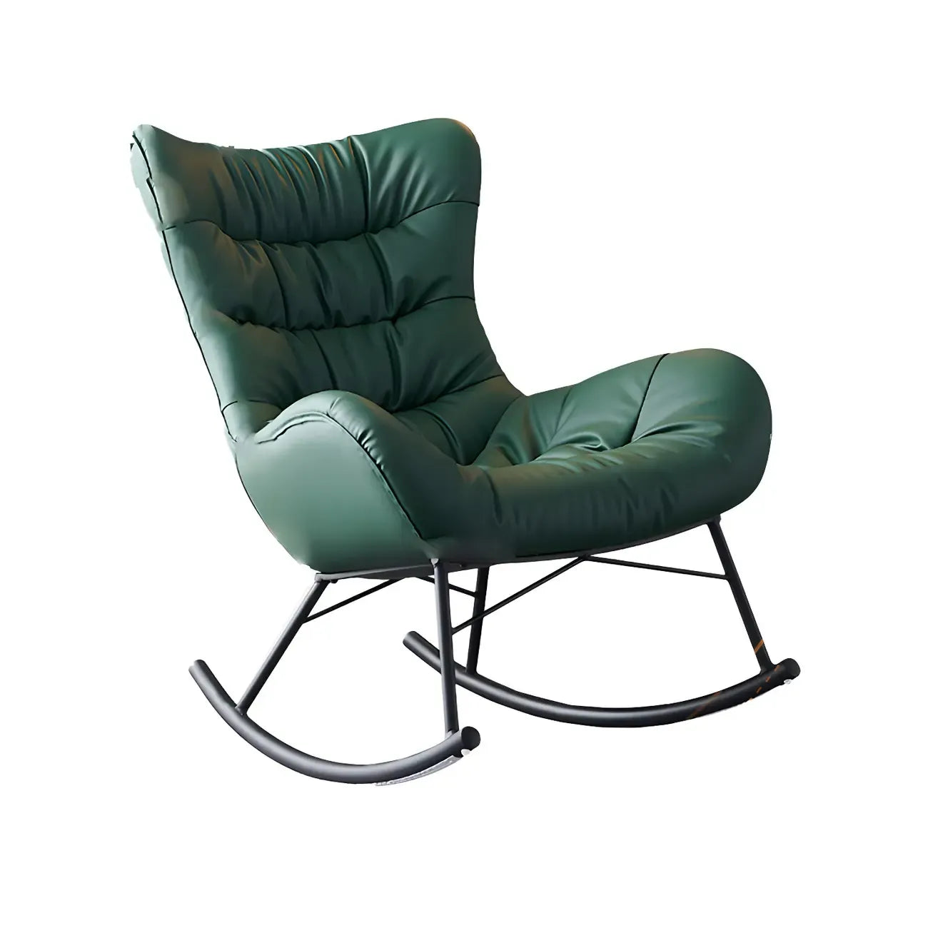 Vintage Green Upholstered Rocking Chair with Ottoman for Indoor