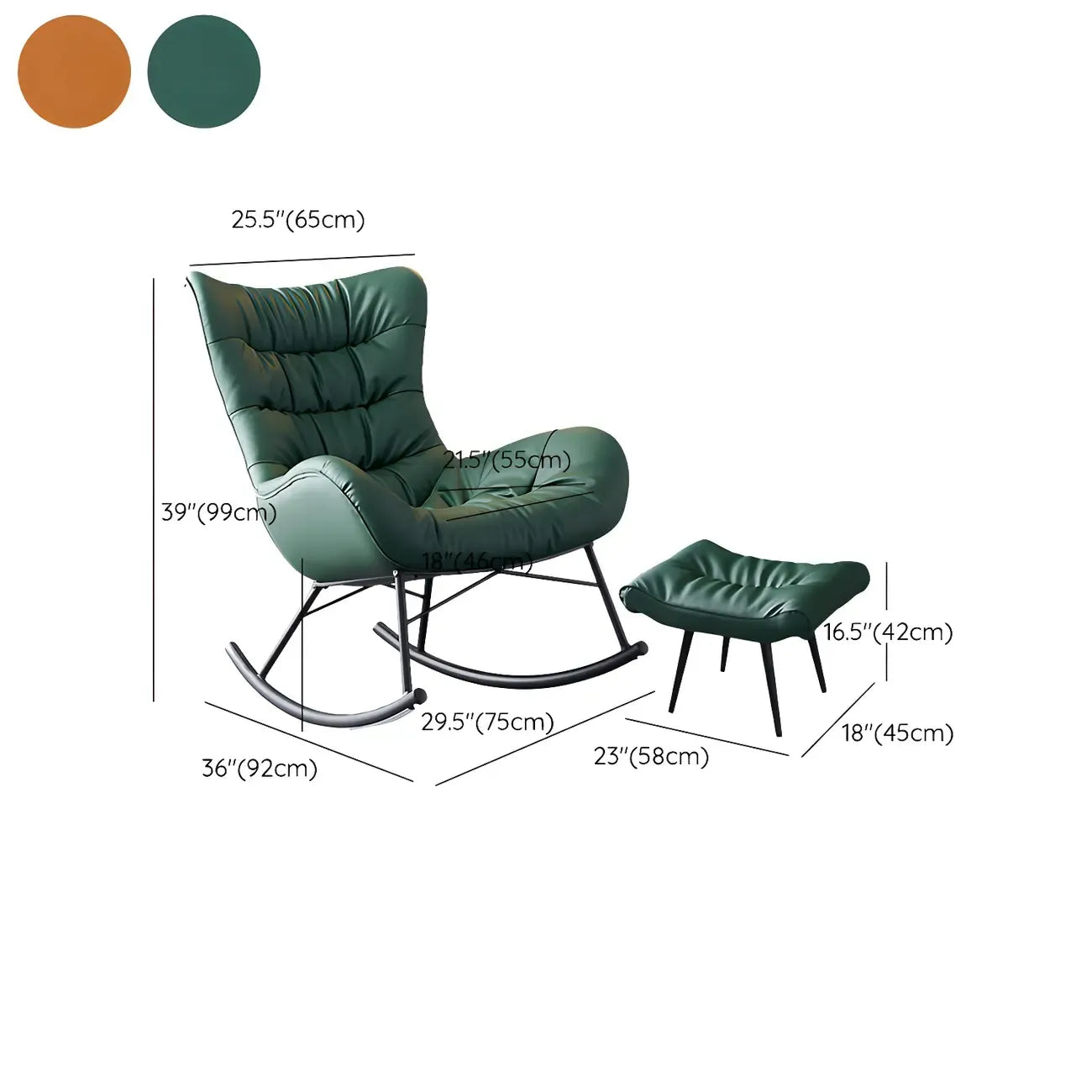 Vintage Green Upholstered Rocking Chair with Ottoman for Indoor