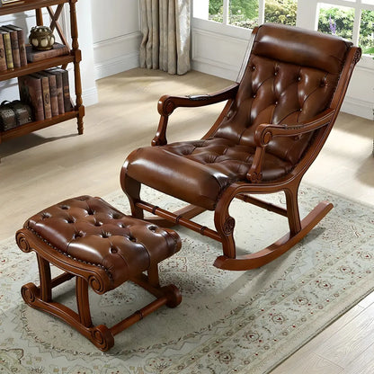 Vintage Upholstered Rocking Chair with Ottoman for Living Room