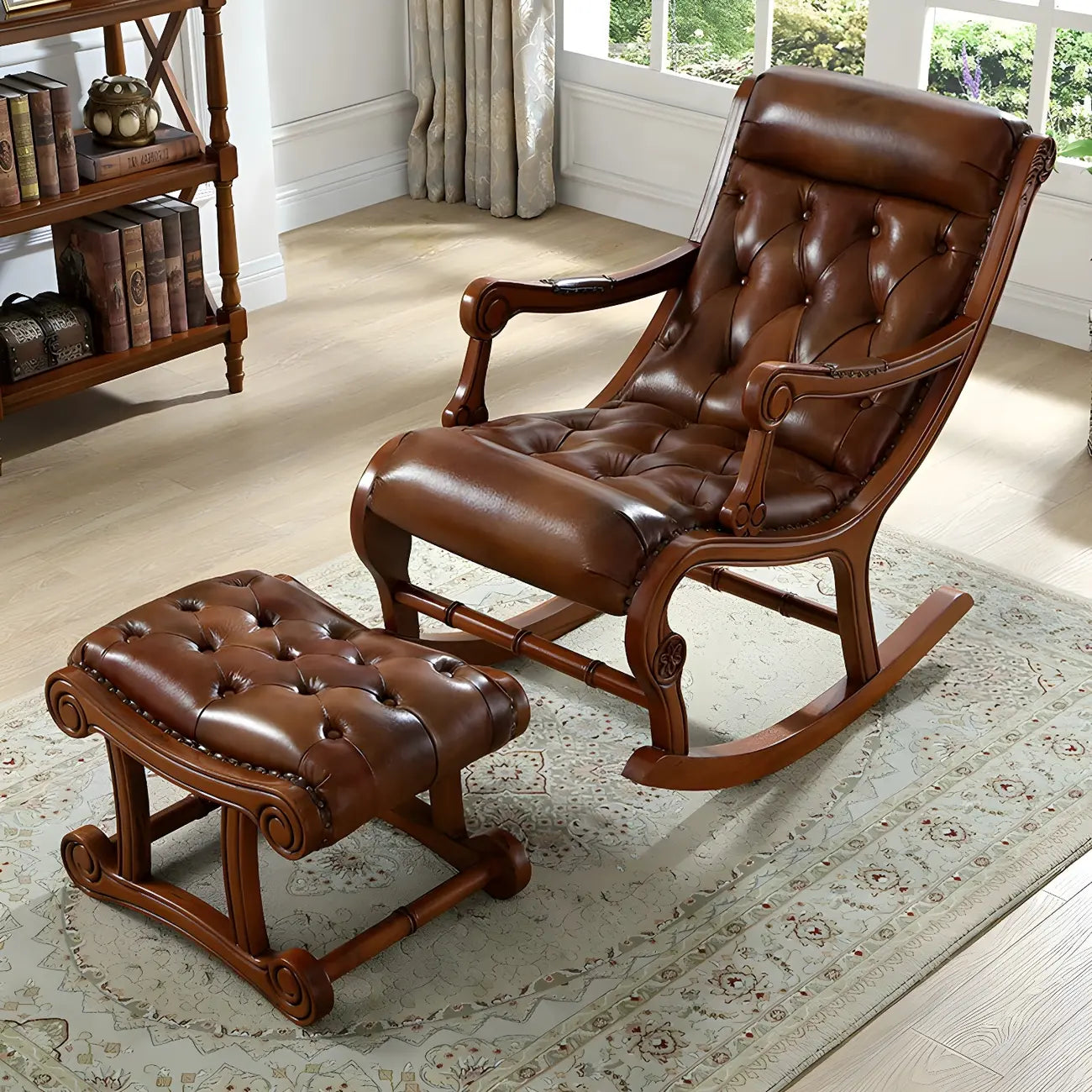 Vintage Upholstered Rocking Chair with Ottoman for Living Room