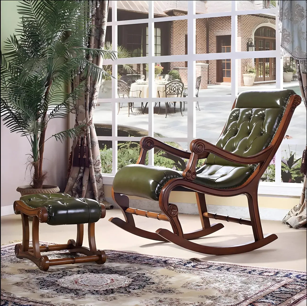 Vintage Upholstered Rocking Chair with Ottoman for Living Room