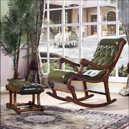 Vintage Upholstered Rocking Chair with Ottoman for Living Room