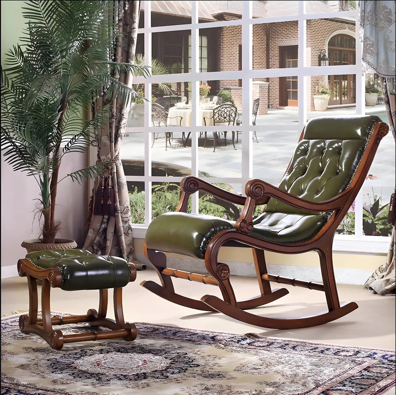 Vintage Upholstered Rocking Chair with Ottoman for Living Room