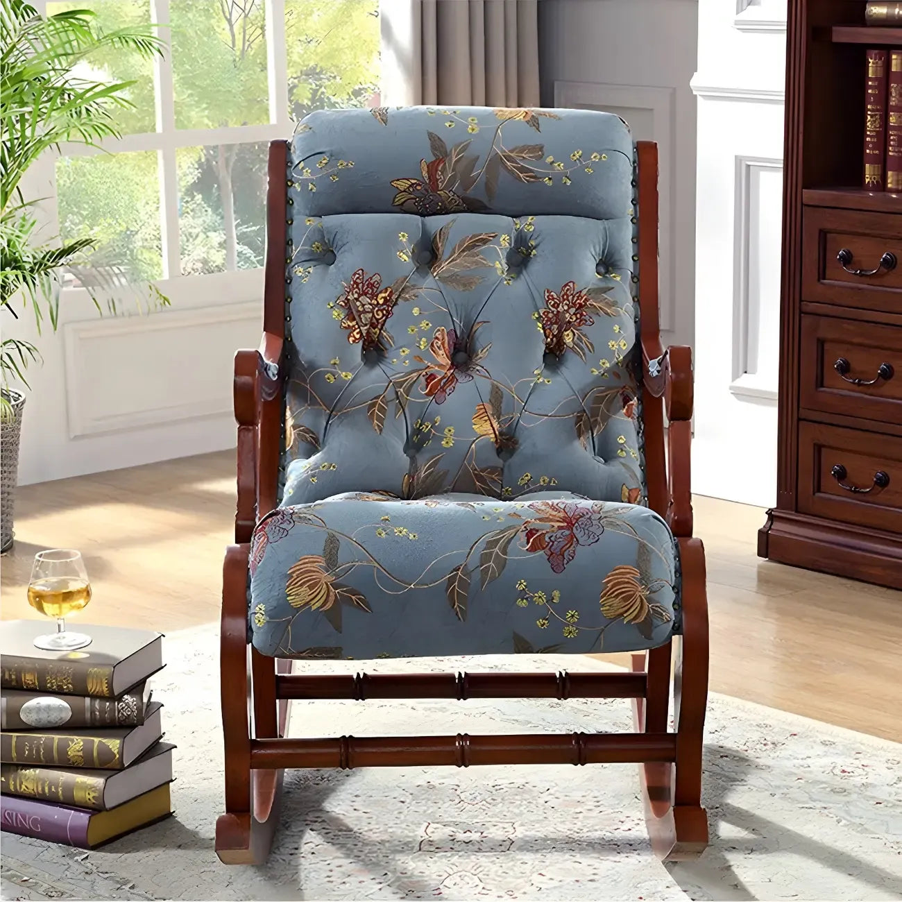 Vintage Upholstered Rocking Chair with Ottoman for Living Room