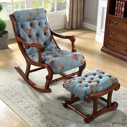 Vintage Upholstered Rocking Chair with Ottoman for Living Room