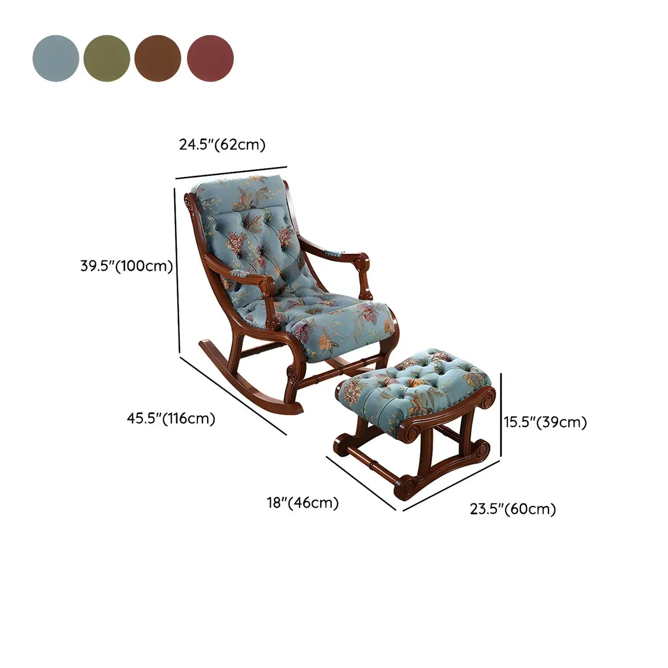 Vintage Upholstered Rocking Chair with Ottoman for Living Room