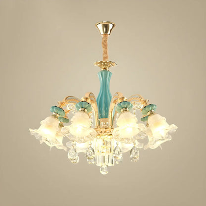 Living Room Down Light Crystal Chandelier with Flower Glass Shape
