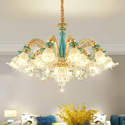 Living Room Down Light Crystal Chandelier with Flower Glass Shape