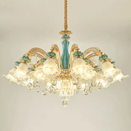 Living Room Down Light Crystal Chandelier with Flower Glass Shape