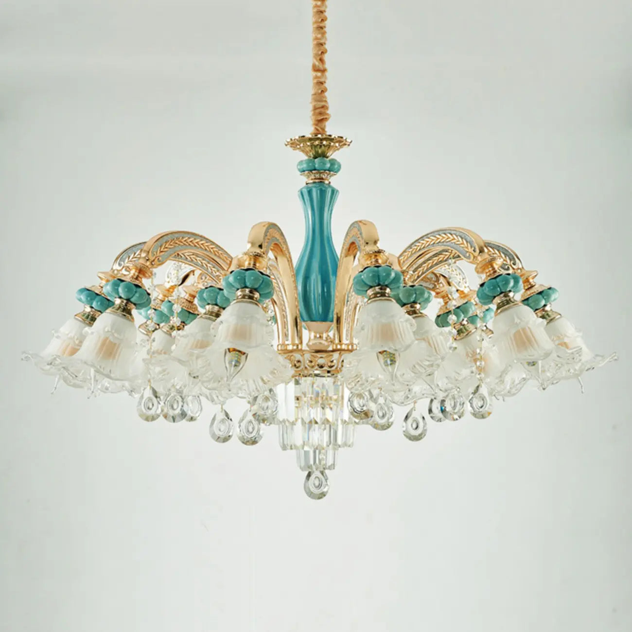 Living Room Down Light Crystal Chandelier with Flower Glass Shape