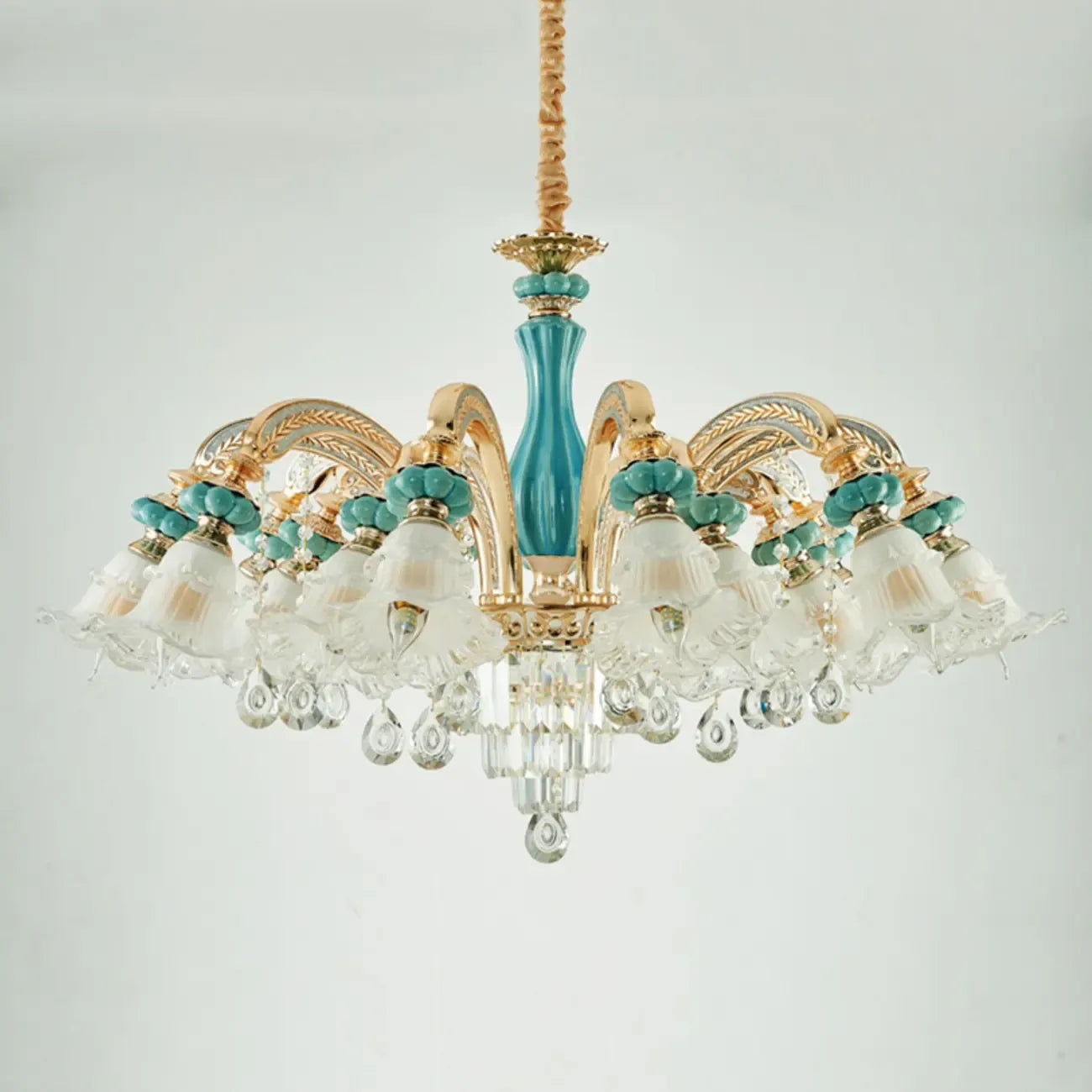 Living Room Down Light Crystal Chandelier with Flower Glass Shape