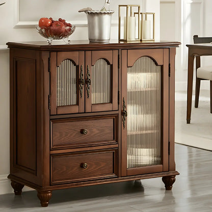 Traditional Wooden Sideboard with Glass Doors and Cabinets