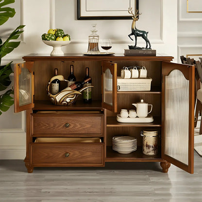Traditional Wooden Sideboard with Glass Doors and Cabinets