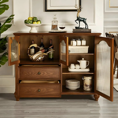 Traditional Wooden Sideboard with Glass Doors and Cabinets