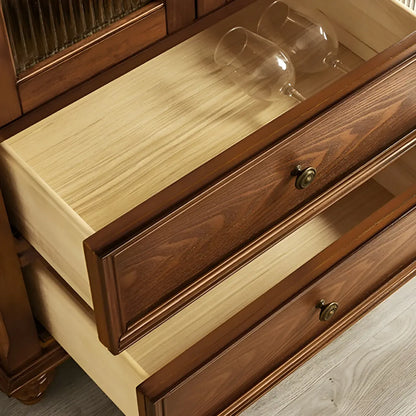 Traditional Wooden Sideboard with Glass Doors and Cabinets