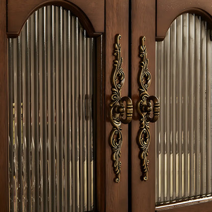 Traditional Wooden Sideboard with Glass Doors and Cabinets
