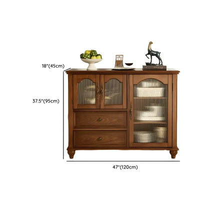 Traditional Wooden Sideboard with Glass Doors and Cabinets