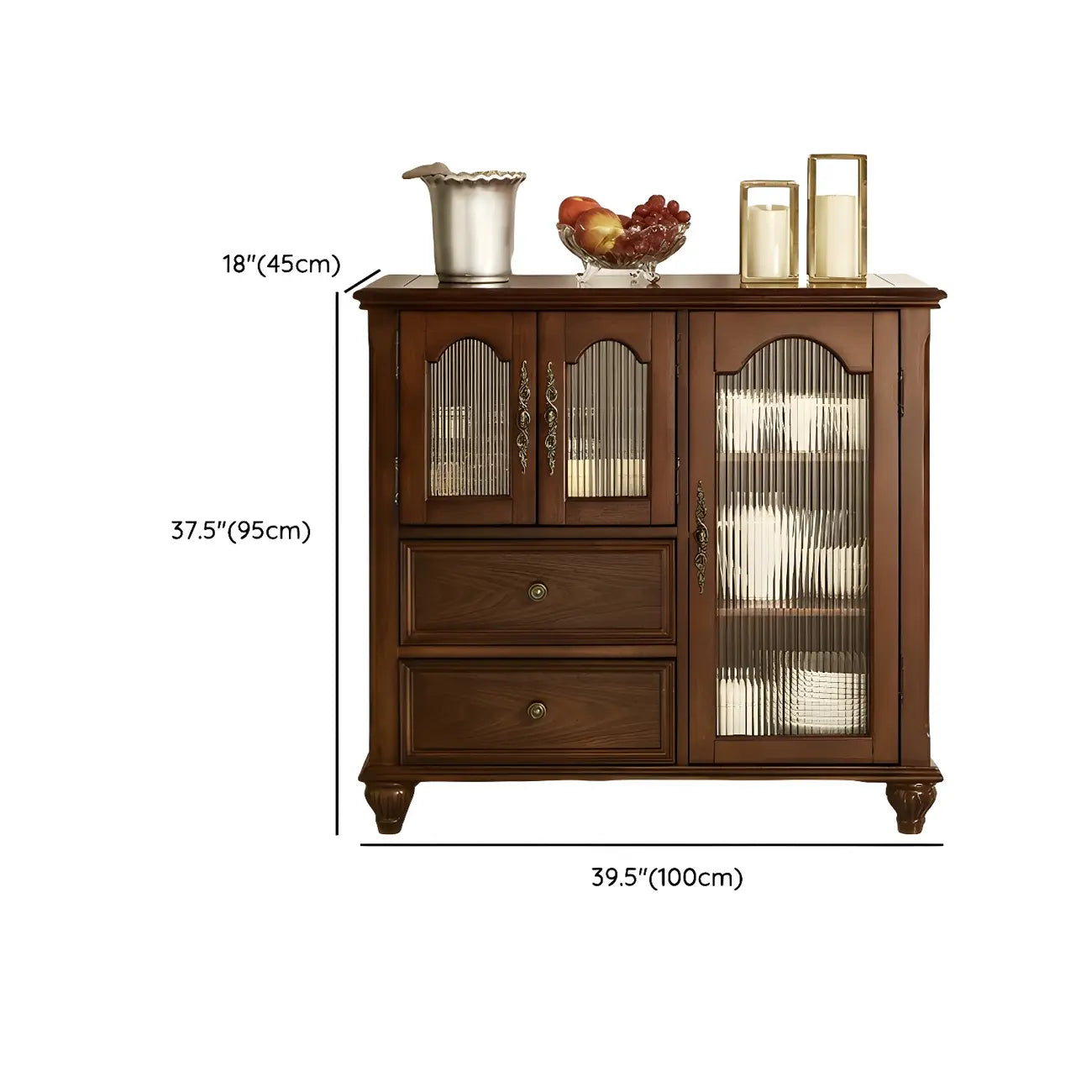 Traditional Wooden Sideboard with Glass Doors and Cabinets