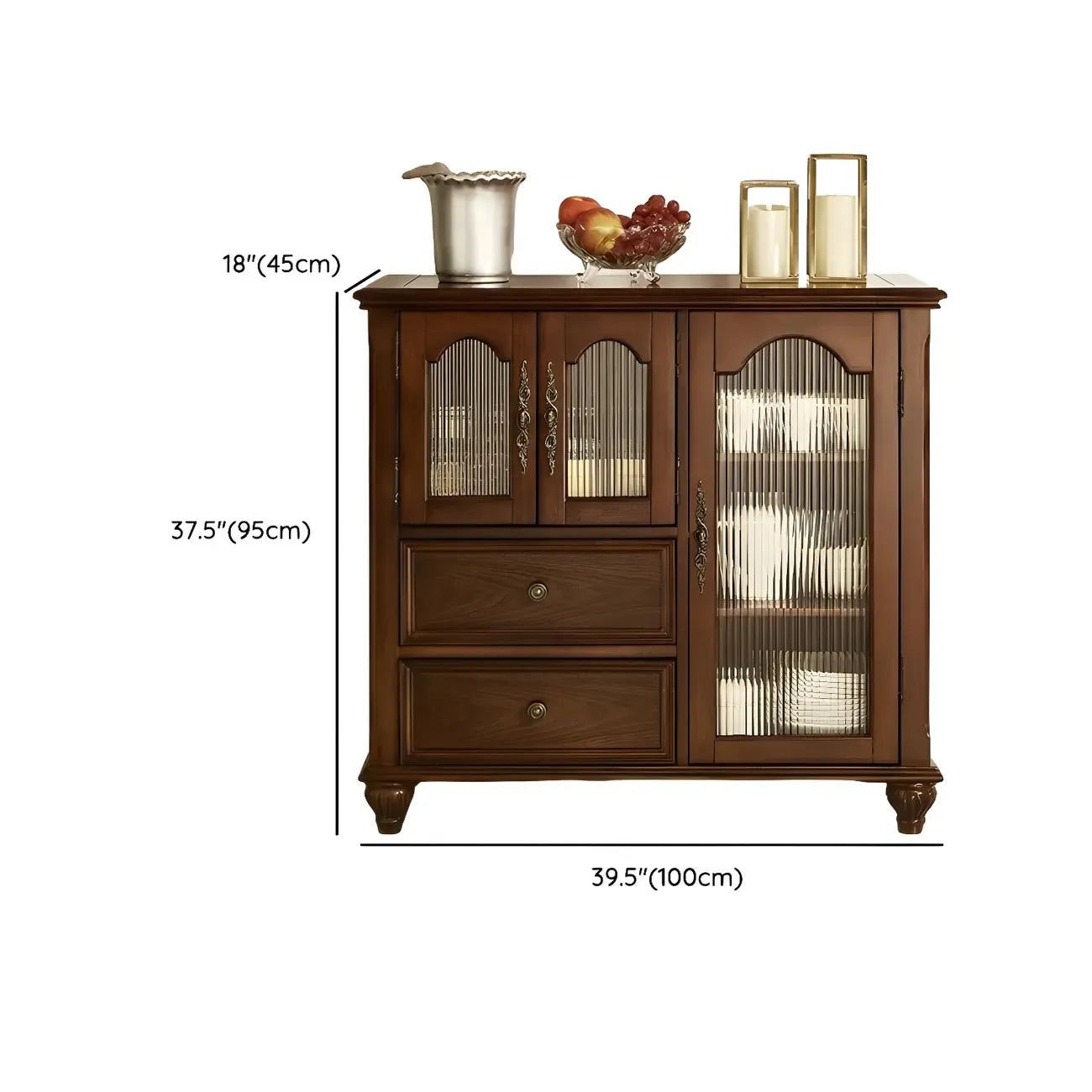 Traditional Wooden Sideboard with Glass Doors and Cabinets