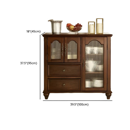 Traditional Wooden Sideboard with Glass Doors and Cabinets