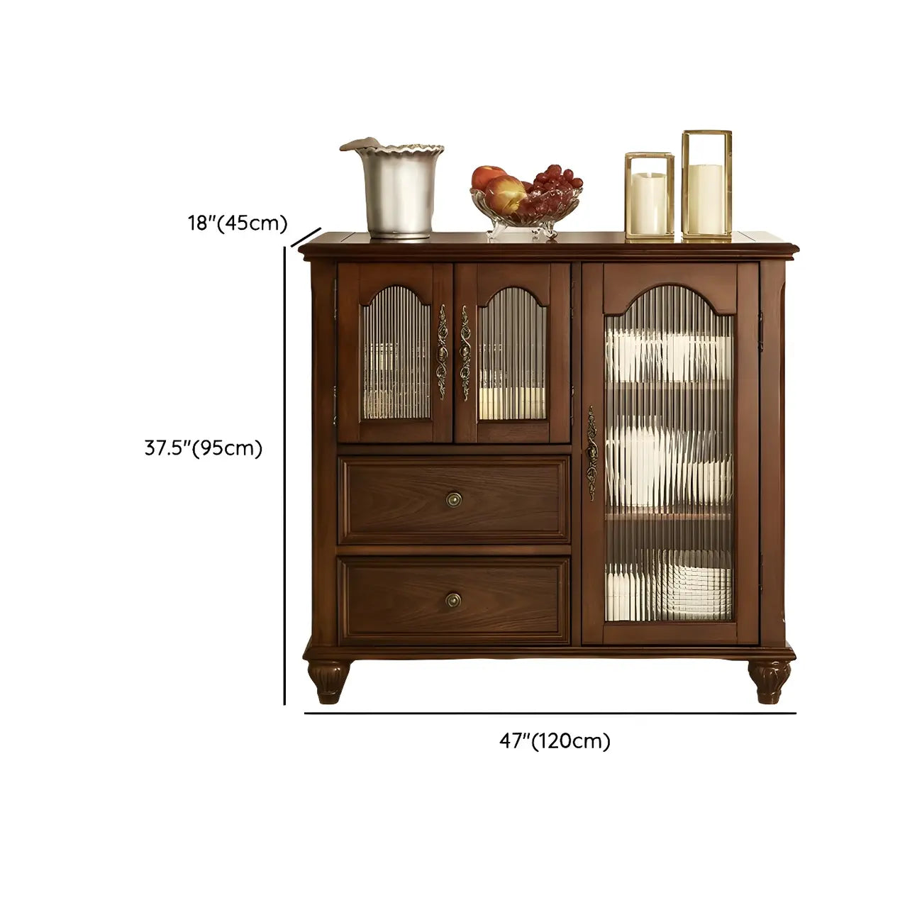 Traditional Wooden Sideboard with Glass Doors and Cabinets