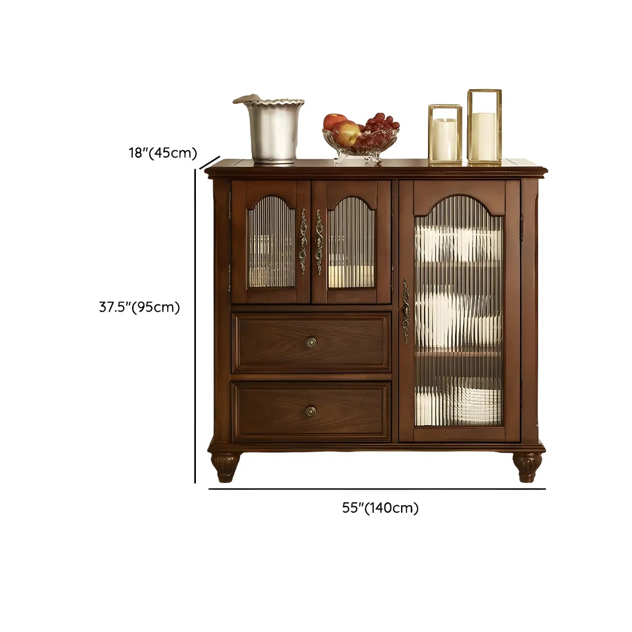 Traditional Wooden Sideboard with Glass Doors and Cabinets