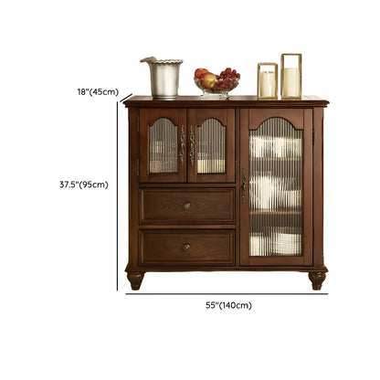 Traditional Wooden Sideboard with Glass Doors and Cabinets