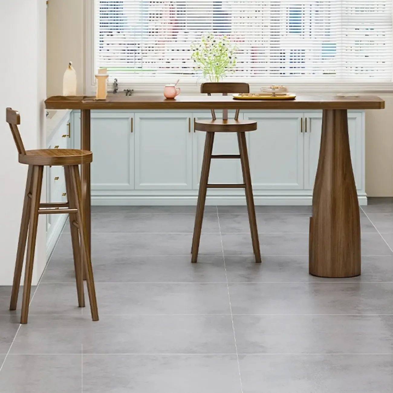 Modern Pine Wood Bar Set with Upholstered Chairs