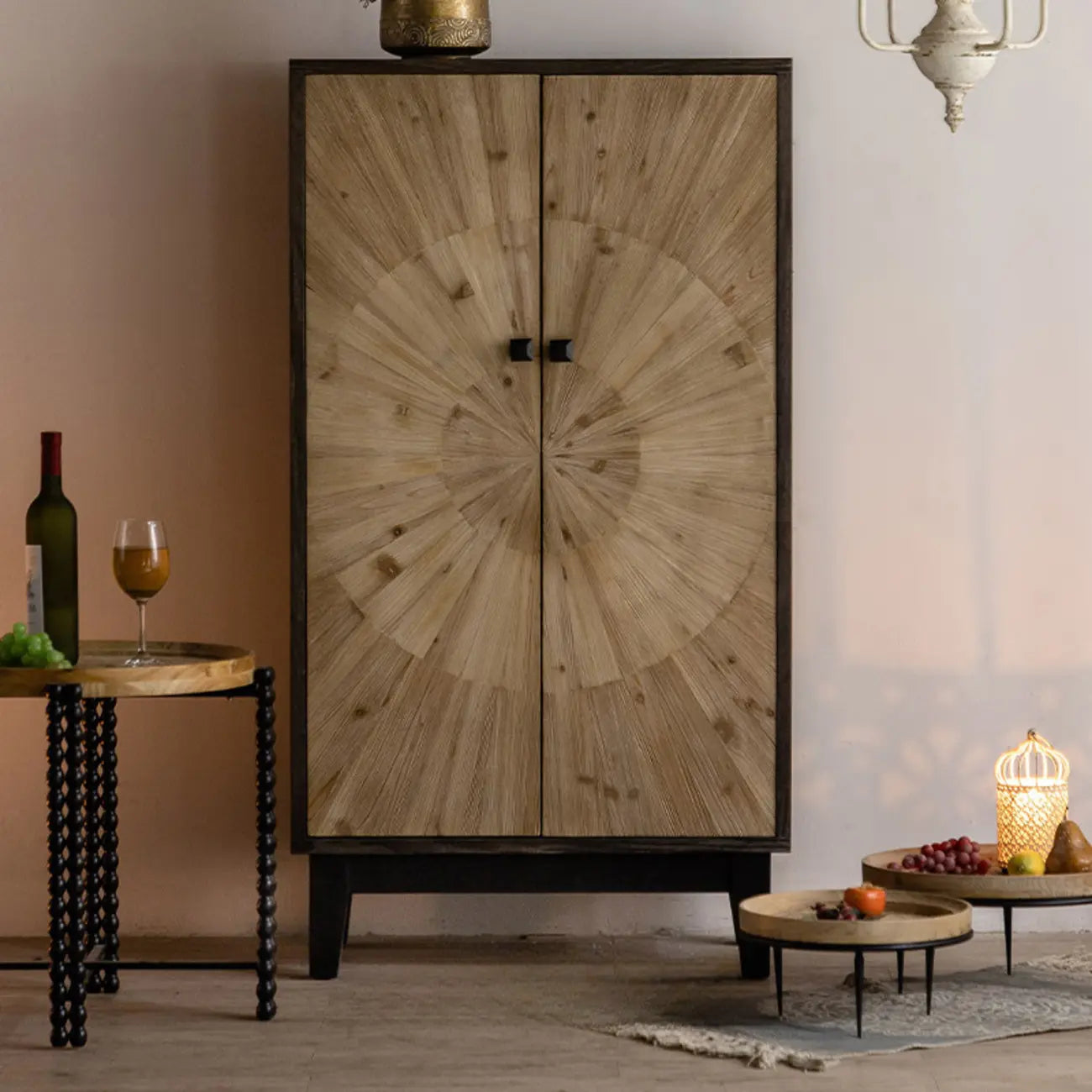 Industrial Wooden Buffet Table with Cabinets for Living Room