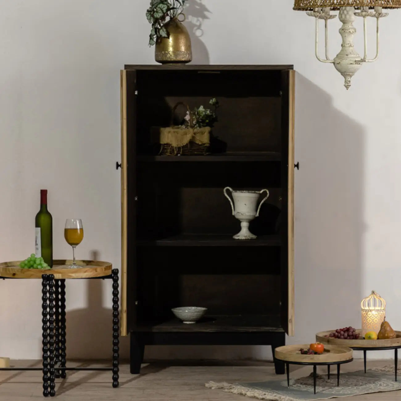 Industrial Wooden Buffet Table with Cabinets for Living Room