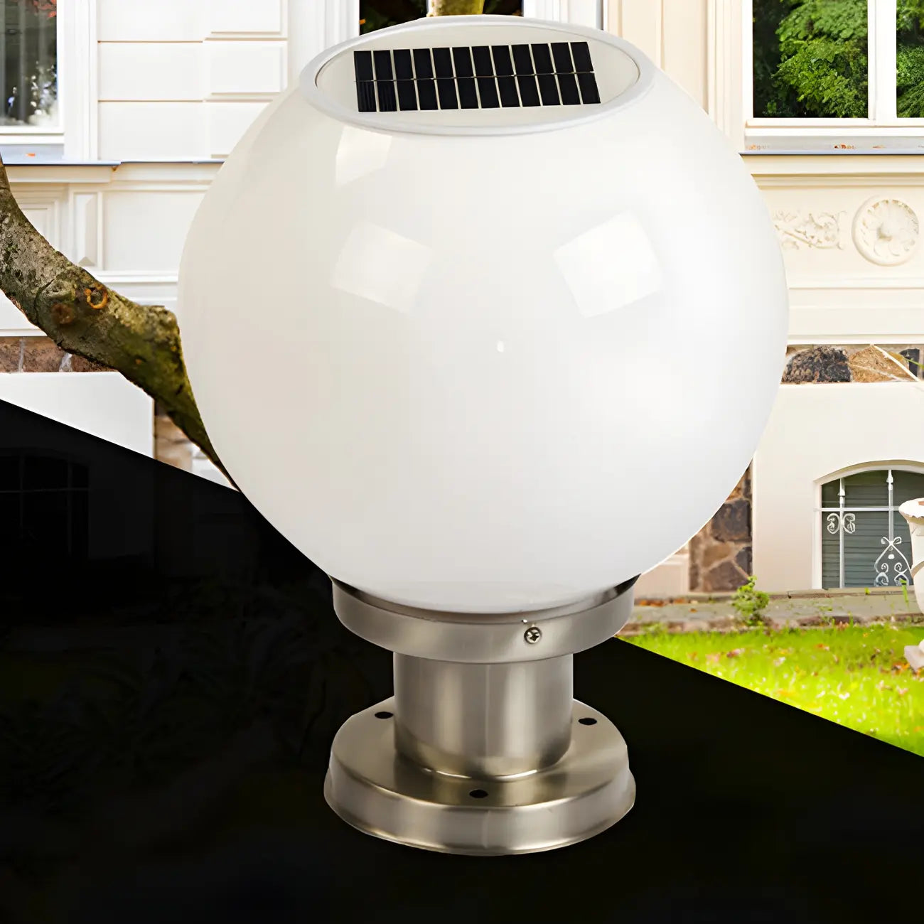 Modern White Globe Solar Outdoor Post Lights