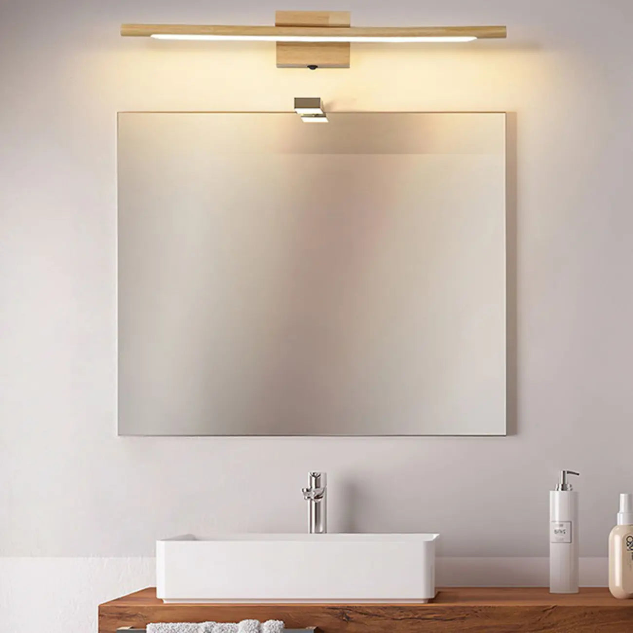 Modern Wood LED Vanity Light bar for Bathroom Mirror Front