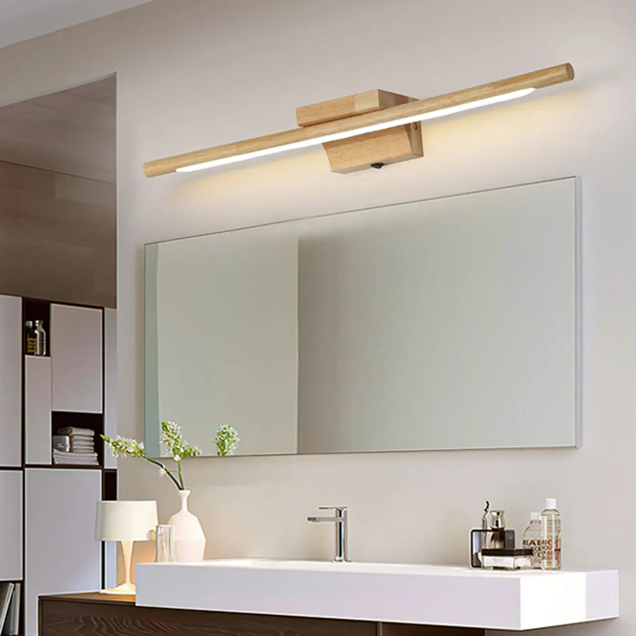 Modern Wood LED Vanity Light bar for Bathroom Mirror Front