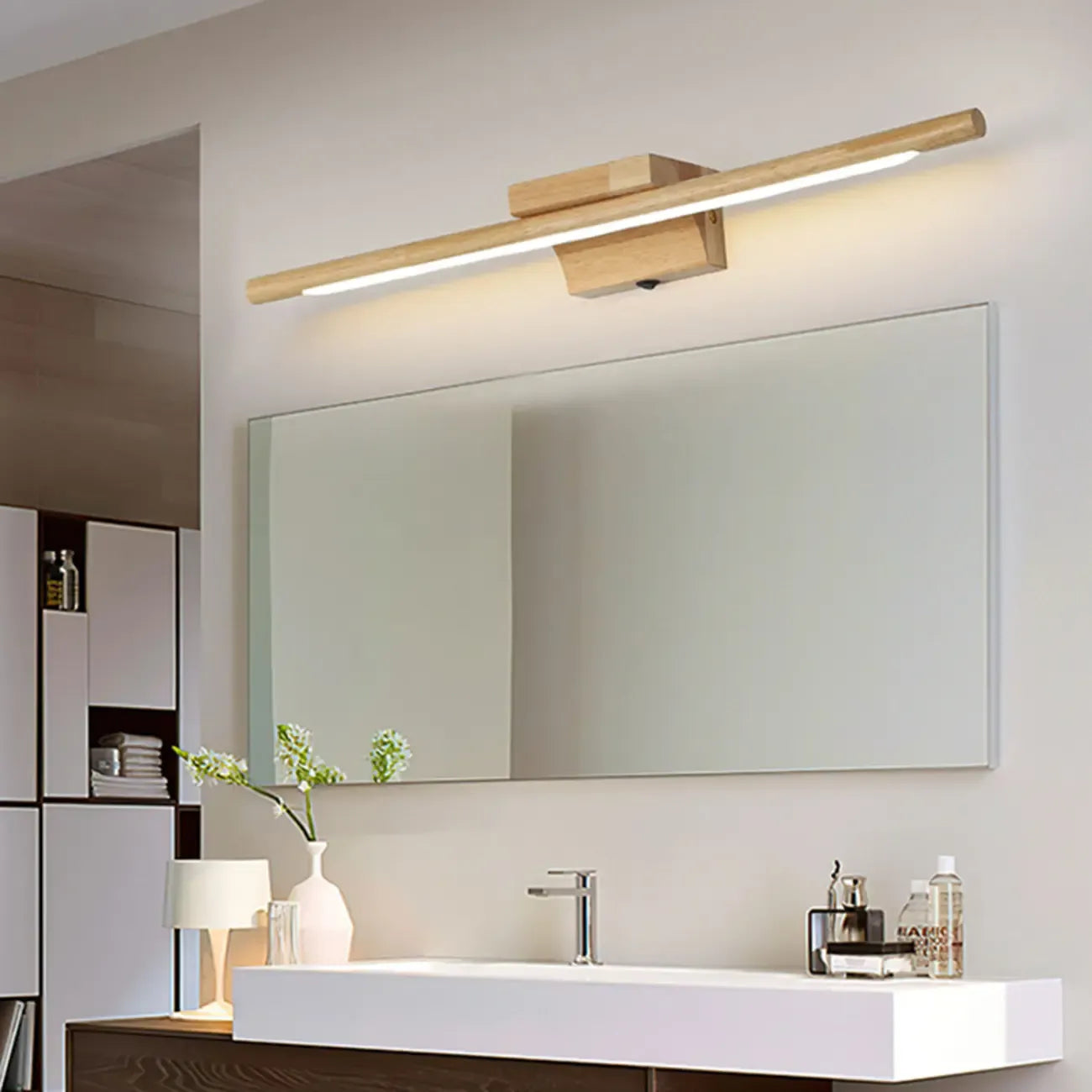 Modern Wood LED Vanity Light bar for Bathroom Mirror Front