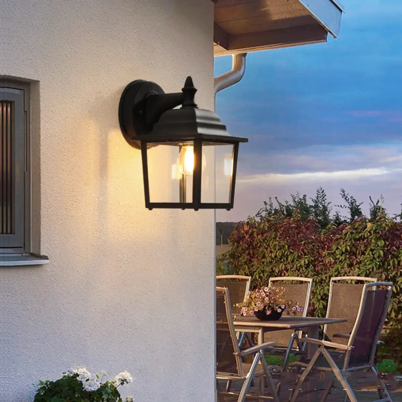 Classic Black Metal and Glass Lantern Wall Sconce Light