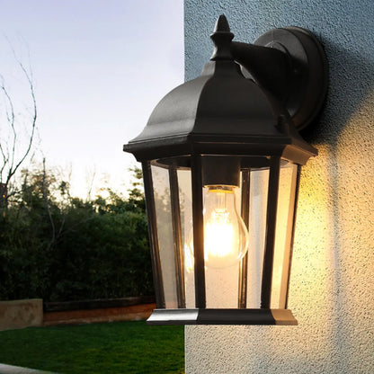 Classic Black Metal and Glass Lantern Wall Sconce Light