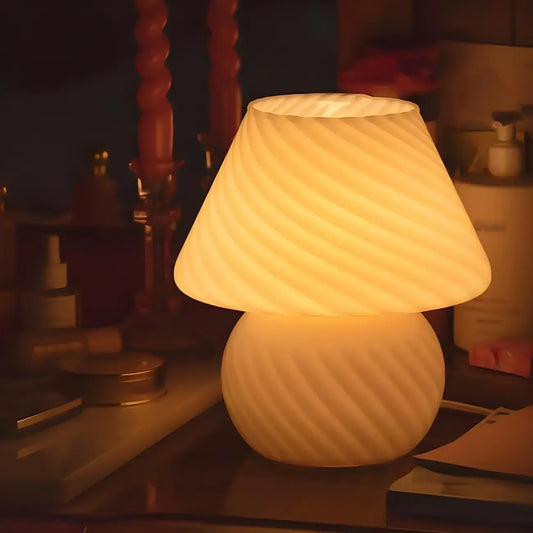 Compact Glass Table Lamp with Spiral Pattern for Residential