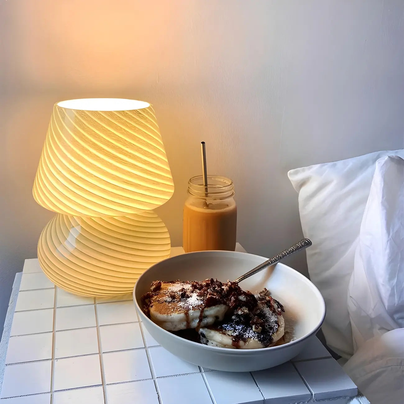 Compact Glass Table Lamp with Spiral Pattern for Residential