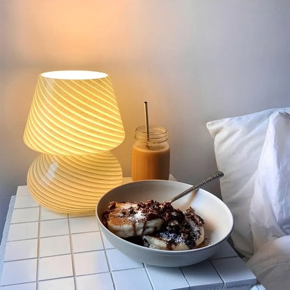 Compact Glass Table Lamp with Spiral Pattern for Residential