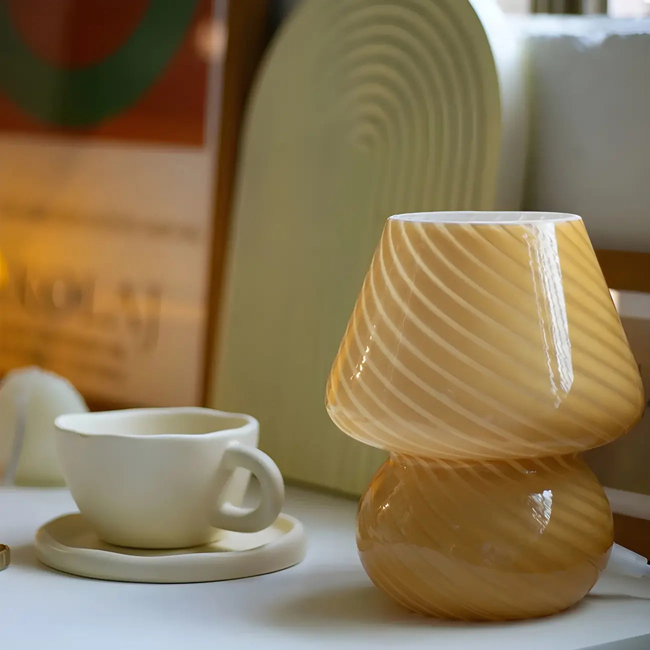 Compact Glass Table Lamp with Spiral Pattern for Residential