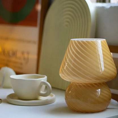 Compact Glass Table Lamp with Spiral Pattern for Residential